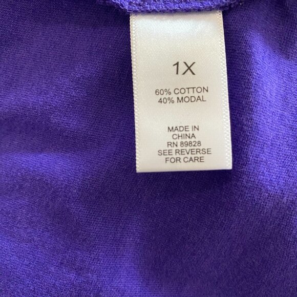 LOGO 1X Purple Cotton Modal 3/4 length sleeve Top - Picture 9 of 11